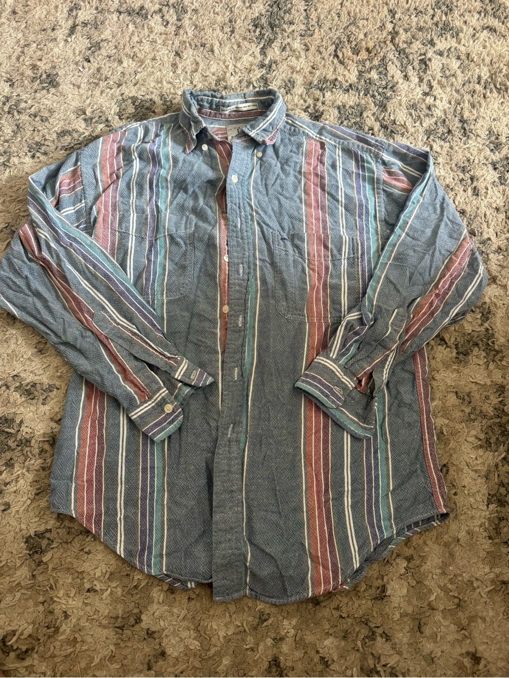 Relaxed Fit Blue Striped Casual Button-Down Shirt